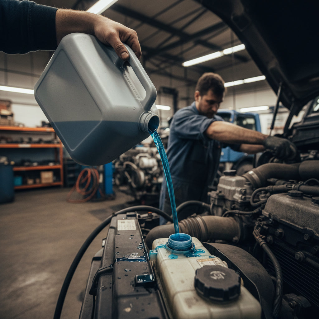 diesel truck with emissions system and DEF tank highlighted
